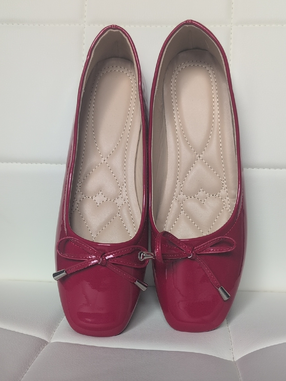 Women's Red Patent Ballet Flats with Bow